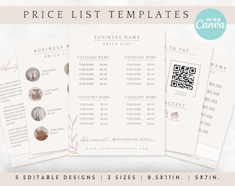 Price List Template, Editable Price List Template Canva, Beauty Salon Pricing Sheet,