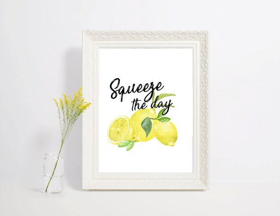 Lemon print Squeeze the day Seize the day watercolor print | Etsy