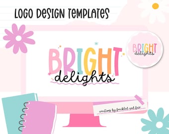 Pastel Logo Design Canva, Small Shop Logo Template, Premade Logo Design, Fun Logo, Playful Logo Design, Editable Logo Design, Rainbow Logo