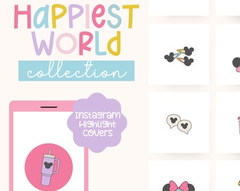 Happiest World Instagram Highlight covers, Mickey Mouse Instagram Highlight covers, Theme park Instagram Icons, Social Media icons.