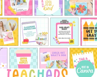 Rainbow Pastel Instagram Post-sjablonen, sjablonen voor leraar instagram, heldere regenboog instagram-postsjablonen, regenboogbranding, tijdperk leraar