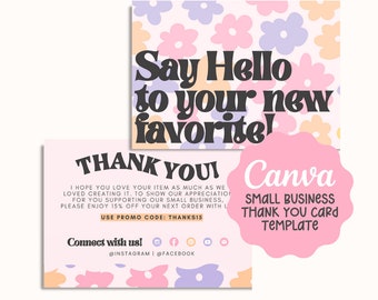 Small Business Thank You Card, Retro Daisy Thank You Card, Thank you card template, canva template design