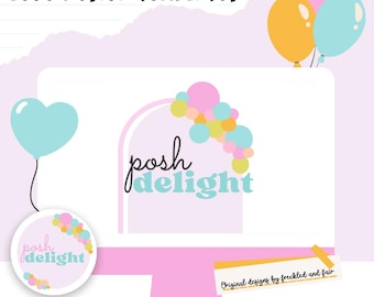 Pastel Party Logo Template, Pastel Balloon Logo template, Editable Party Logo, Party Planning Logo, Pastel Logo for Canva, Pastel Branding
