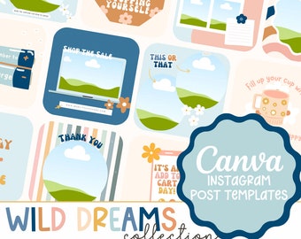 Wild Dreams Boho Instagram Post Templates, Canva templates, Social media templates, boho retro templates, instagram templates