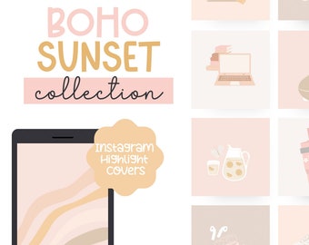 Boho Sunset Instagram Story Highlight covers, Instagram Highlight covers, Canva templates, neutral boho instagram icons, social media icons