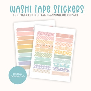 Digitale washitape-stickers, digitale stickers, washitape-clipart, digitale plannerstickers, washitape planner, pastel washitape