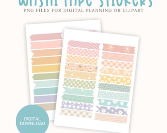 Adesivi digitali Washi Tape, adesivi digitali, clipart Washi Tape, adesivi per pianificatore digitale, nastro washi per pianificatore, nastro washi pastello