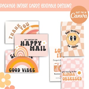 Modelos de cartão de exibição retrô Boho, cartões de exibição para pequenas empresas, Canva, cartões de inserção de embalagem, modelos de cartão de agradecimento, cartões pastel