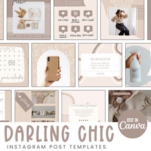 Darling Chic Instagram Post templates, Neutral Modern Boho Instagram post templates, Canva templates, social media post templates