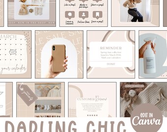 Darling Chic Instagram Post templates, Neutral Modern Boho Instagram post templates, Canva templates, social media post templates