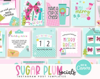 Colorful Christmas Instagram Templates, Cute Holiday Canva Templates, Pastel Christmas Instagram Post Templates, Festive Social Media