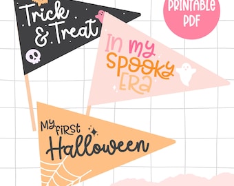 Halloween Pennant Flag Printable, Halloween Flag Printable, Halloween Pennants, Halloween Flags, Halloween Party, Boo Basket, Spooky Print