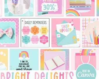 Regenbogen Instagram Post Vorlagen Canva, Pastellregenbogen Instagram Vorlagen, Regenbogen Branding, Lehrer Instagram Vorlagen, lustige Pastelle