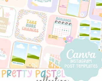 Pretty Pastel Rainbow Instagram Post Templates, Canva Templates, Cute Pastel Post templates, Teacher templates, retro pastel templates