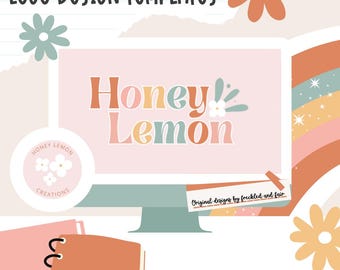 Retro Boho Logo Template, Premade logo template design, Editable Canva Logo Design - Retro Logo for Small Business , Colorful Logo