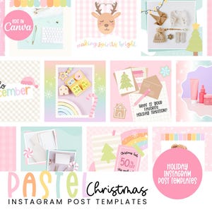 Mallar för Instagram-inlägg med pastellfärgade julmotiv, Canva-mallar, Instagram-inlägg med festlig regnbåge, innehåll för högtider, Instagram-inlägg med rosa julmotiv