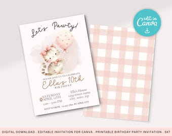 Cat Birthday Invitation, Cat Theme Birthday Invitation, Are You Kitten Me Birthday, Paw-ty Birthday Invite, Pastel, Invitation Template