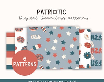 Patriotic Seamless DIGITAL patterns, 4th of July patterns, digital paper, digital patterns