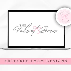 Coquette Aesthetic, Bow Logo Design, Editable Bow Shop Logo template, Boutique logo, Pink Bow Logo, Elegant logo design, editable logos