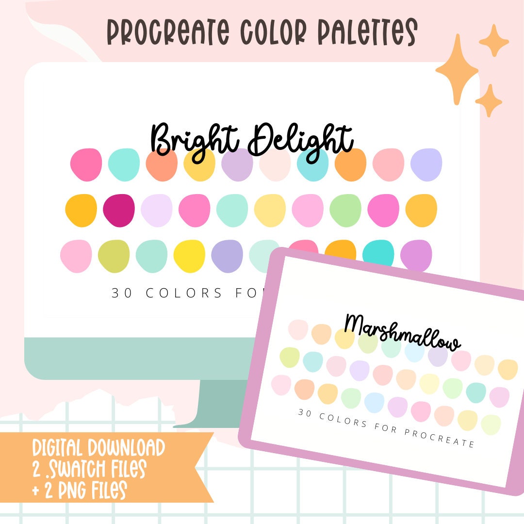 Procreate Color Palette Bundle – 30 Pastel Rainbow Swatches + PNG Palettes