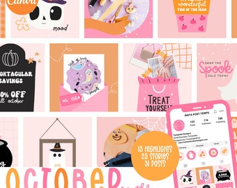 Halloween Instagram Post Templates Canva, Cute Halloween Template, Social Media post templates, Fall Instagram templates, retro halloween
