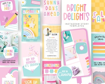 Bright rainbow pastel Instagram Story templates, Rainbow instagram templates, social media templates, instagram stories, playful instagram