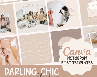 Darling Chic Instagram Post templates, Neutral Modern Boho Instagram post templates, Canva templates, social media post templates