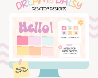 Pastel Daisy Desktop Folder Icons, Mac desktop wallpaper, Windows desktop wallpaper, retro boho icons,