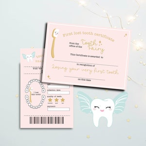 Certificat de fée des dents, imprimable de la fée des dents, certificat de la première dent, reçu de la fée des dents, lettre imprimable de la fée des dents, carte personnalisée