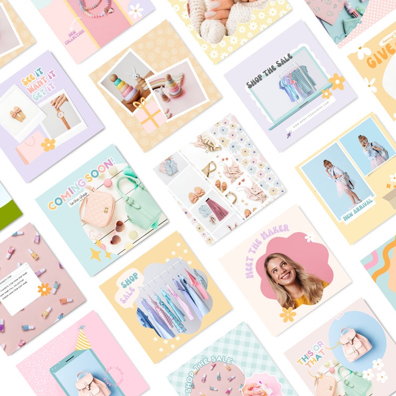 Pretty Pastel Rainbow Instagram Post Templates, Canva Templates, Cute ...