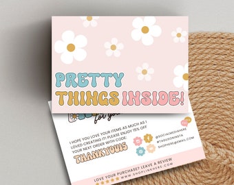 Thank You Card Template - Pastel Rainbow, Canva Order Card, Small Business Branding, Rainbow Pastel Thank You Card Template, editable card