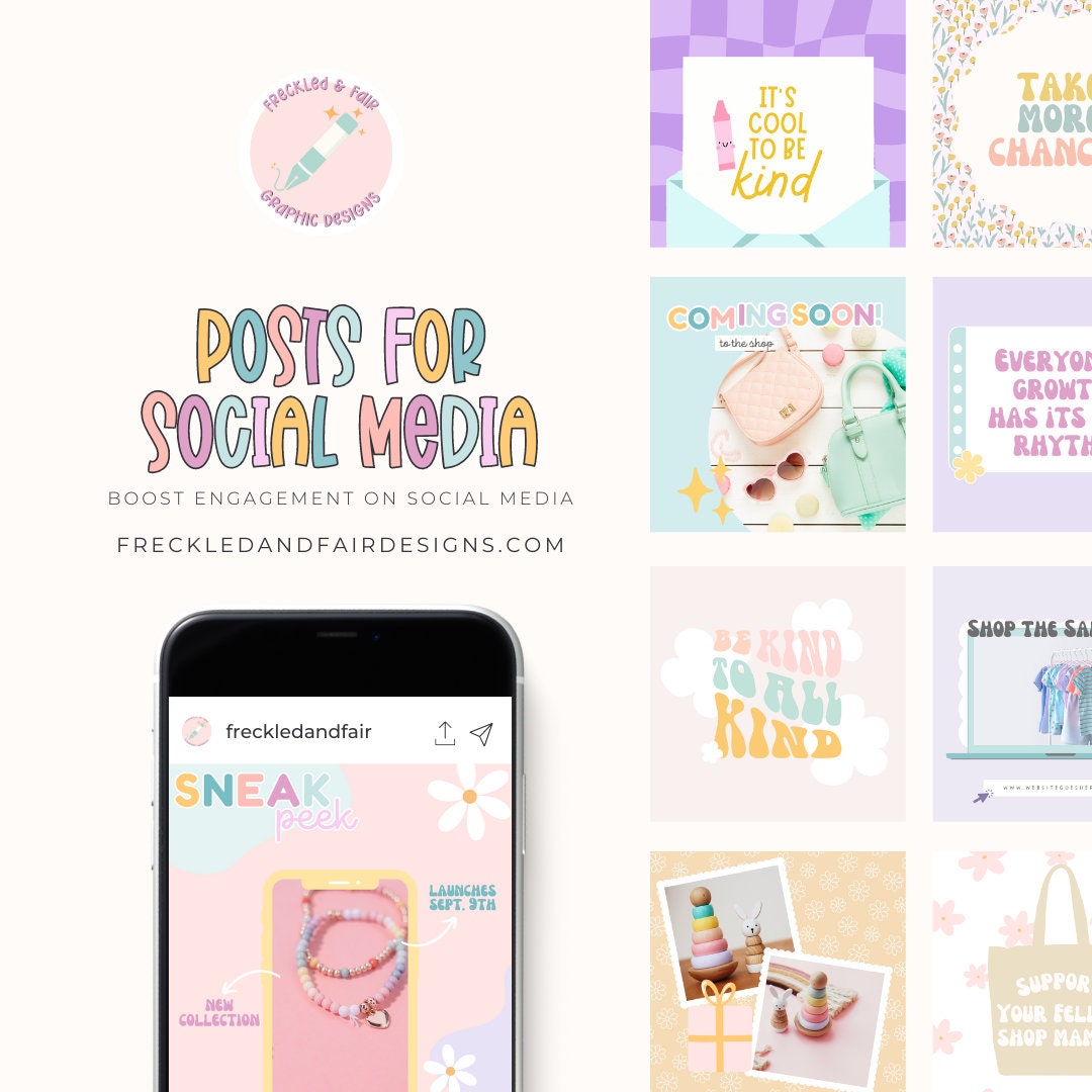 Pretty Pastel Rainbow Instagram Post Templates, Canva Templates, Cute ...