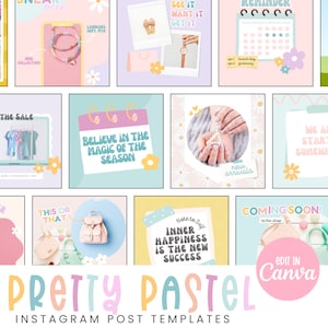 Pretty Pastel Rainbow Instagram Post Templates, Canva Templates, Cute Pastel Post templates, Teacher templates, retro pastel templates