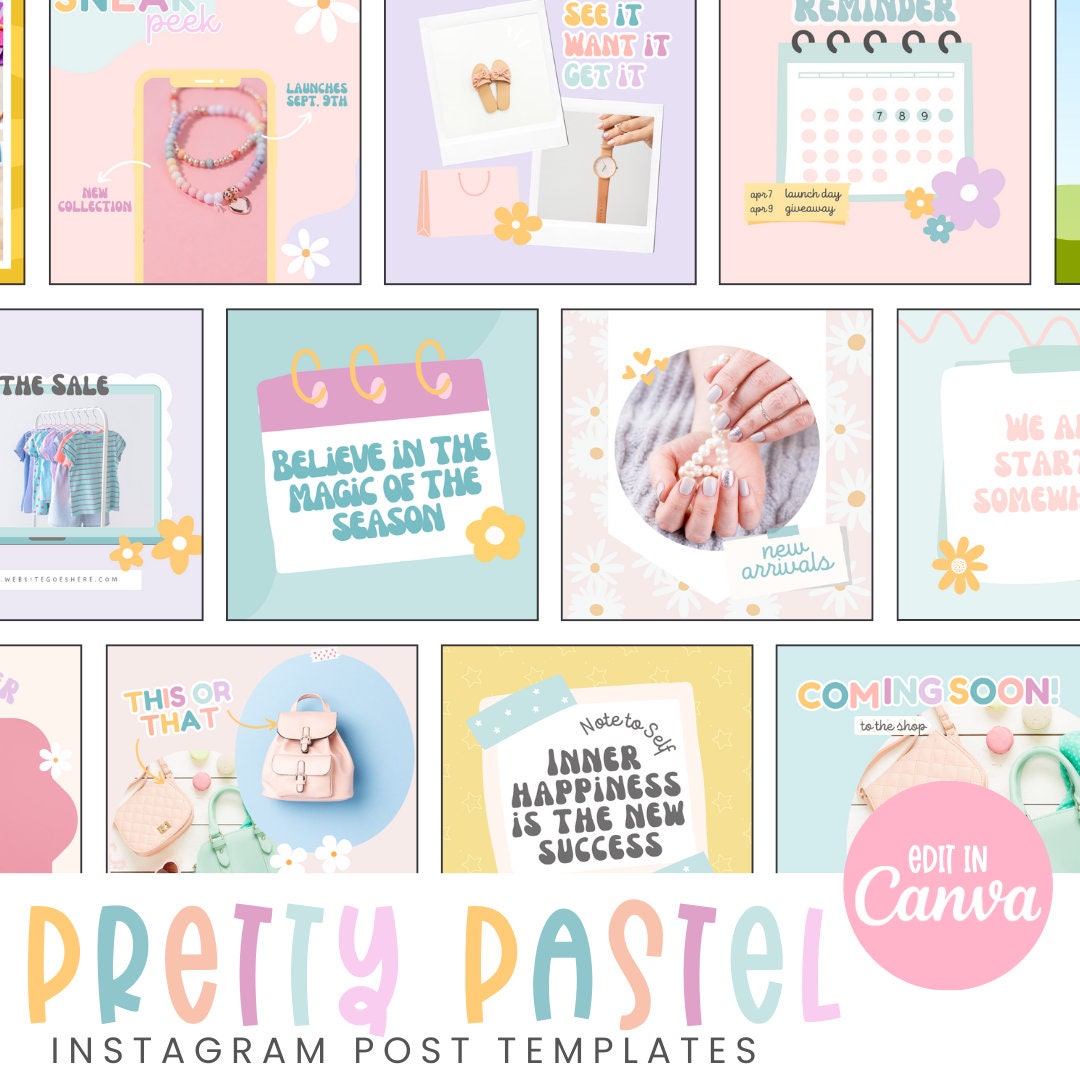 Pretty Pastel Rainbow Instagram Post Templates, Canva Templates, Cute ...