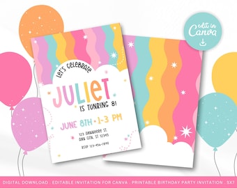 Editable Rainbow Birthday Invitation, Art Party Invitation, Birthday Invitation Template, Art Birthday Party Invitation, Painting Party