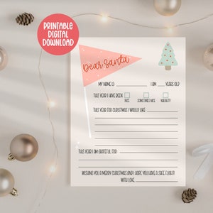 Carta a Papá Noel, lista de deseos navideños para imprimir, carta a Papá Noel para imprimir, descarga digital, carta para Papá Noel para imprimir, lista navideña para niños