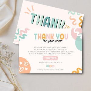 Danke-Karten-Vorlage Pastell Regenbogen - Canva Dankeschön-Auftragskarten, Retro-Pastell-Design, Regenbogen-Branding für kleine Unternehmen, bearbeitbare Karte