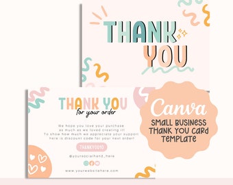 Small business thank you card. Cute pastel boho thank you card. Thank you card template, canva template, card template