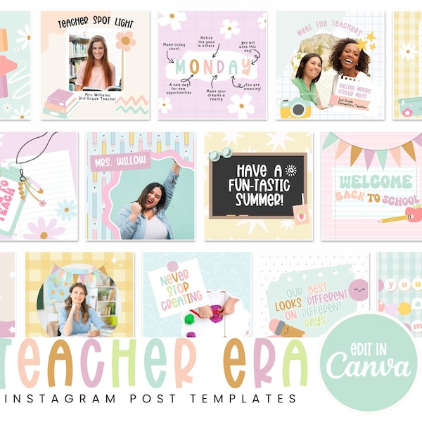 Teacher Era, Teacher Instagram Post templates, Canva templates, Teacher templates, elementary templates, social media template, canva