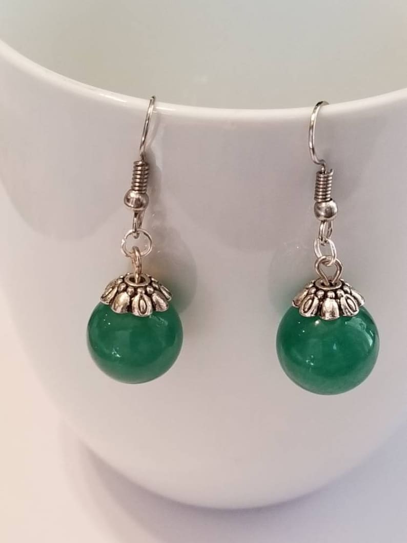 Sphere Pendant Earrings Ball Shape Green Color Orbs