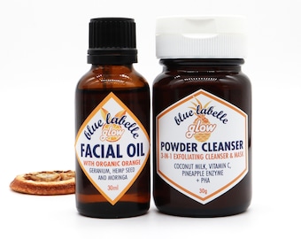 Vegan Skincare Set: Vitamin C Powder Cleanser + Moringa Hemp Facial Oil