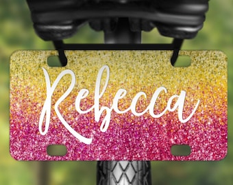 Ombre Speckled Design Bike Tag License Plate (NOT Glitter) - Personalized Bicycle Decoration with Name Vanity Tag - 12 Color Options