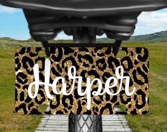 Glitter Animal Print Design Bike Tag Mini License Plate (Not Real Glitter) - Personalized Decoration with Name - 16 Design Options