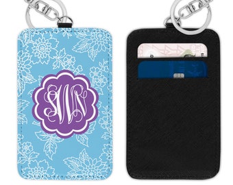 Custom Design Vegan Leather Card Holder Key Ring - Personalized Monogram Gift, PolyLeather Card Case Key Chain