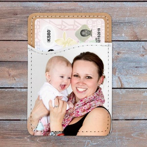 Portatarjetas para teléfono celular de cuero vegano Caddy, su billetera para teléfono con foto familiar personalizada - Regalos de diseño personalizado - Tarjeta de crédito de identificación iPhone