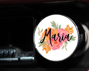 Vintage Floral Design Personalized Car Charger with 2 USB Ports - Travel Charger for Vehicle - Flower Bouquet with Name Flip Top