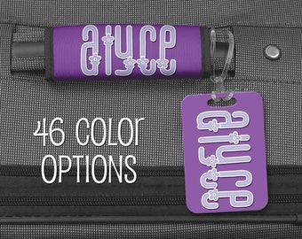 Flower Name Luggage Finder & Luggage Tag Set - Double Sided Bag Tag - Handle Wrap - Gifts for Traveler - Choice of 49 Colors