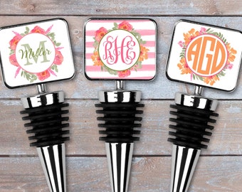 Vintage Floral Design Monogram Wine Stopper - Wine Bottle Stopper - Gifts for Wine Lovers