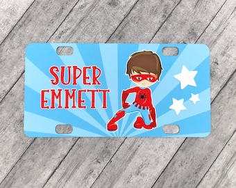 Personalized Superhero Boy Design Bike Tag Mini License Plate - Scooter Wheelchair Bicycle Decoration Tag