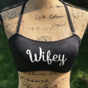 Black Personalized Bandeau Swimsuit Top - Bikini, Bathing Suit, Strapless or Halter Top - Choice of Vinyl Color & Font Style - Custom Order